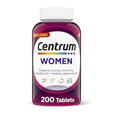 Centrum Multivitamin Tablet for Women, Multivitamin/Multimineral Supplement with Iron, Vitamin D3, B Vitamins and Antioxidant Vitamins C and E, Gluten Free, Non-GMO Ingredients - 200 Count